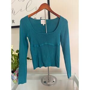 💙 Pink Rose Teal Ribbed Light Weight Sweater – Size Medium 💙
